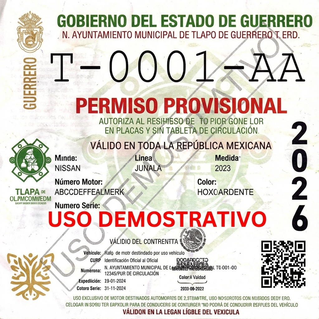 Permiso Provisional Guerrero 2026 Uso Demostrativo
